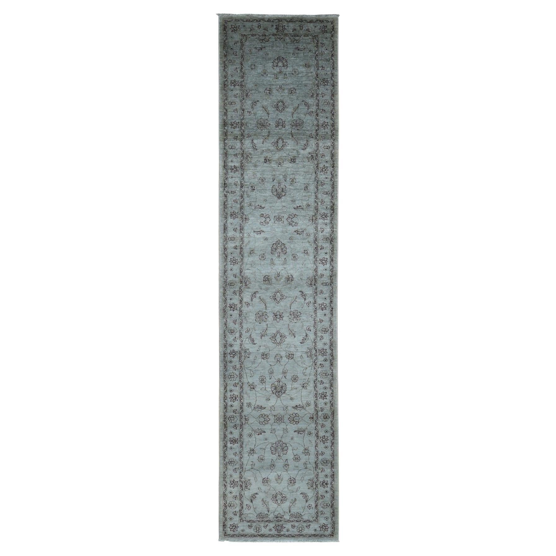 2'8 "x13' Angenehm grau gefärbt Ziegler Mahal Wolle handgeknüpft Läufer Teppich im Angebot