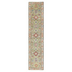 2
8"x13
 Olive Green Kazak Geometric Medallions Hand Knotted Wool Runner Rug