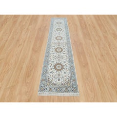 2'8"x13' Powder White, Hand Knotted, Nain Design, 250 KPSI Wool Runner Rug
