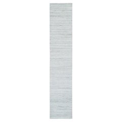 2'8"x13'10" Ivory Wool Hand Loomed Plain Modern Striae Runner Oriental Rug