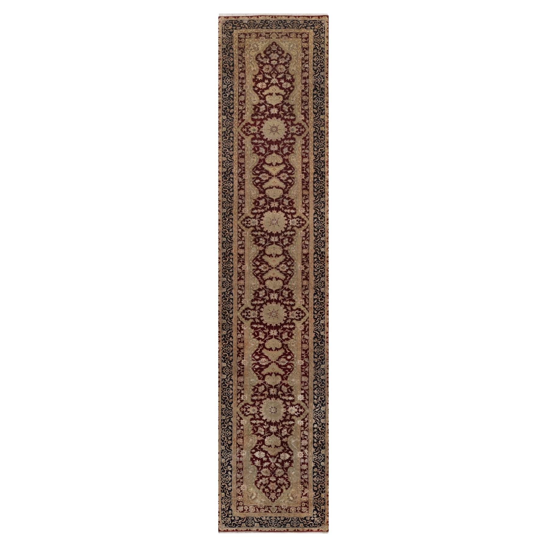 2'8"x13'2" Red Medallions Design Wool and Silk 300 KPSI Hand Knotted Runner Rug