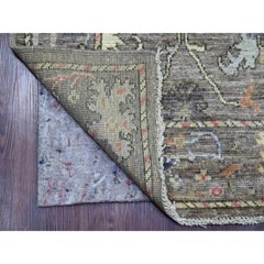 2'8"x13'8" Cedar Brown Hand Knotted Wool Afghan Angora Oushak Runner Rug