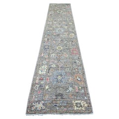 2'8"x13'8" Cedar Brown Hand Knotted Wool Afghan Angora Oushak Runner Rug
