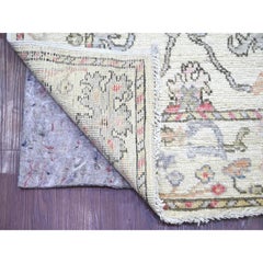 2'8"x13'8" Ivory Afghan Angora Oushak Leaf Design Hand Knotted Wool Runner Rug