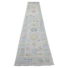 2'8 "x14' Alfombra de Lana Anudada a Mano con Diseño de Hojas de Angora Afgana Oushak Gris