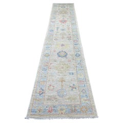 2'8"x14' Oyster Gray Hand Knotted Afghan Angora Oushak Wool Runner Oriental Rug
