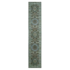 2'8"x14' Pistachio Green Mamluk Design Pure Wool Hand Knotted Runner Rug