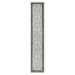 2'8 "x14' Powder White Nain mit Blumenmuster Wolle und Seide Handgeknüpfter Läufer