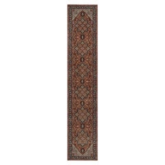 Alfombra de pasillo de lana pura, anudada a mano, de 2'8" x 14', estilo Heriz de imitación, color rojo envejecido