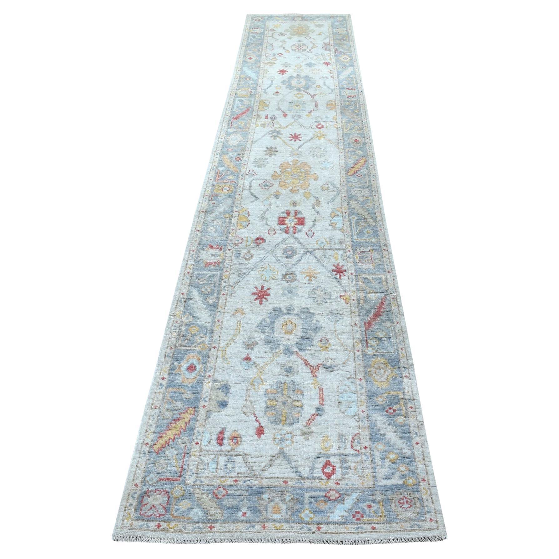 2'8"x14'1" Gray Angora Oushak, Soft To The Touch Wool Hand Knotted Oriental Rug