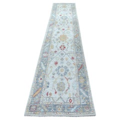 2'8 "x14'1" Alfombra Oriental Anudada a Mano de Angora Oushak Gris, Lana Suave al Tacto