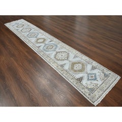 2'8"x14'1" Habor Haze Gray Zoroastrian Village Design Wool Oriental Runner Rug