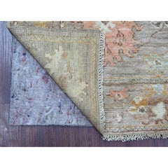 2'8"x14'2" Beaver Brown Angora Oushak Leaf Design Hand Knotted Wool Runner Rug
