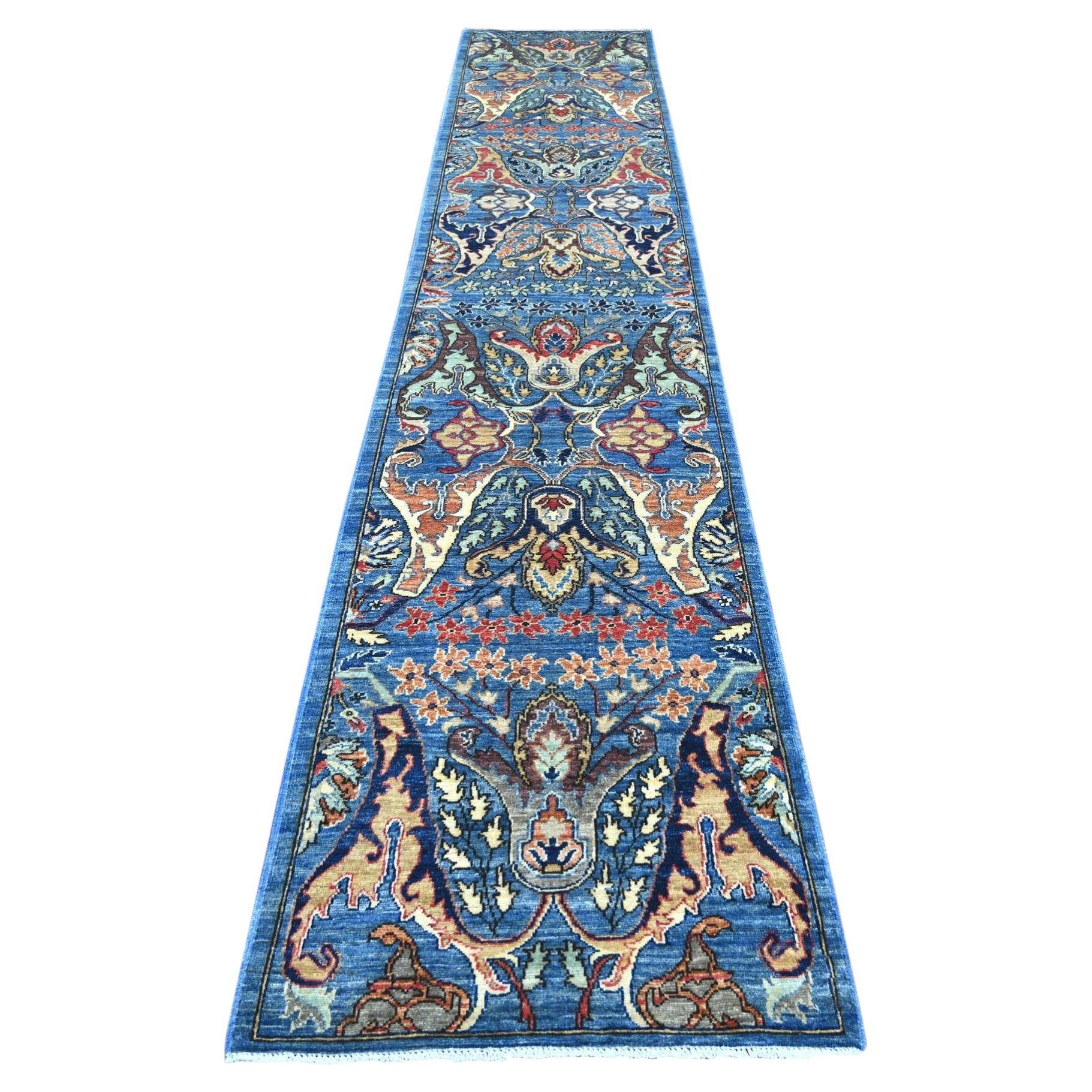 2'8"x14'3" Blue Bijar Garus Design High Mountain Wool Hand Knotted Runner Rug