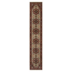 2'8 "x14'3" Ivory Antiqued Fine Heriz Re-Creation Hand Knotted Wool XL Runner Rugs