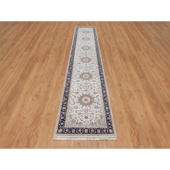 2'8"x14'4" Ivory Nain with Medallions Design Wool & Silk Hand Knotted Runner Rug
