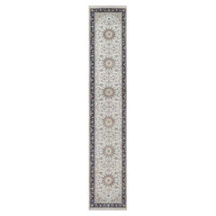 2'8"x14'4" Ivory Nain with Medallions Design Wool & Silk Hand Knotted Runner Rug