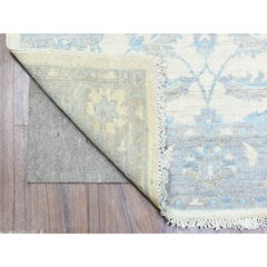 2'8"x14'4" Ivory, Velvety Wool Hand Knotted, White Wash Peshawar Runner Rug