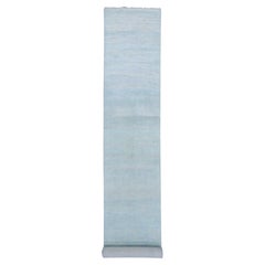 2'8"x15' Blue Hand Knotted Modern Grass Design Wool and Silk XL Runner Rug