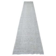 Tapis oriental Peshawar en pure laine blanche nouée à la main et lavée à la pierre, 2'8"x15'