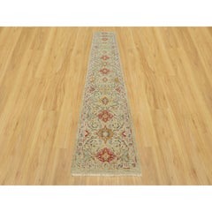 2'8"x15'10" Beige The Sunset Rosettes Hand Knotted Wool & Pure Silk Runner Rug