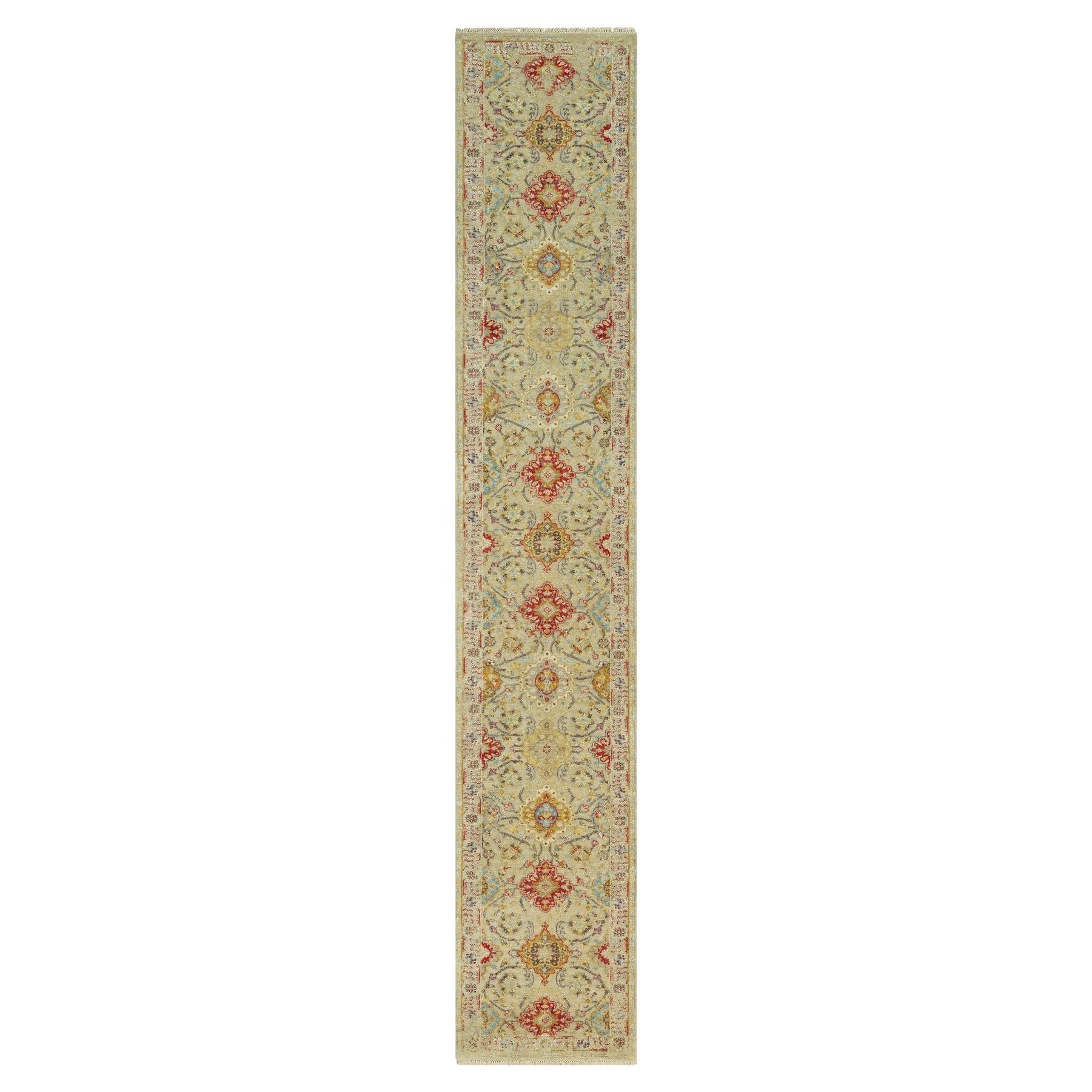 Tappeto Runner beige The Sunset Rosettes in lana e pura seta annodato a mano 2'8 "x15'10"