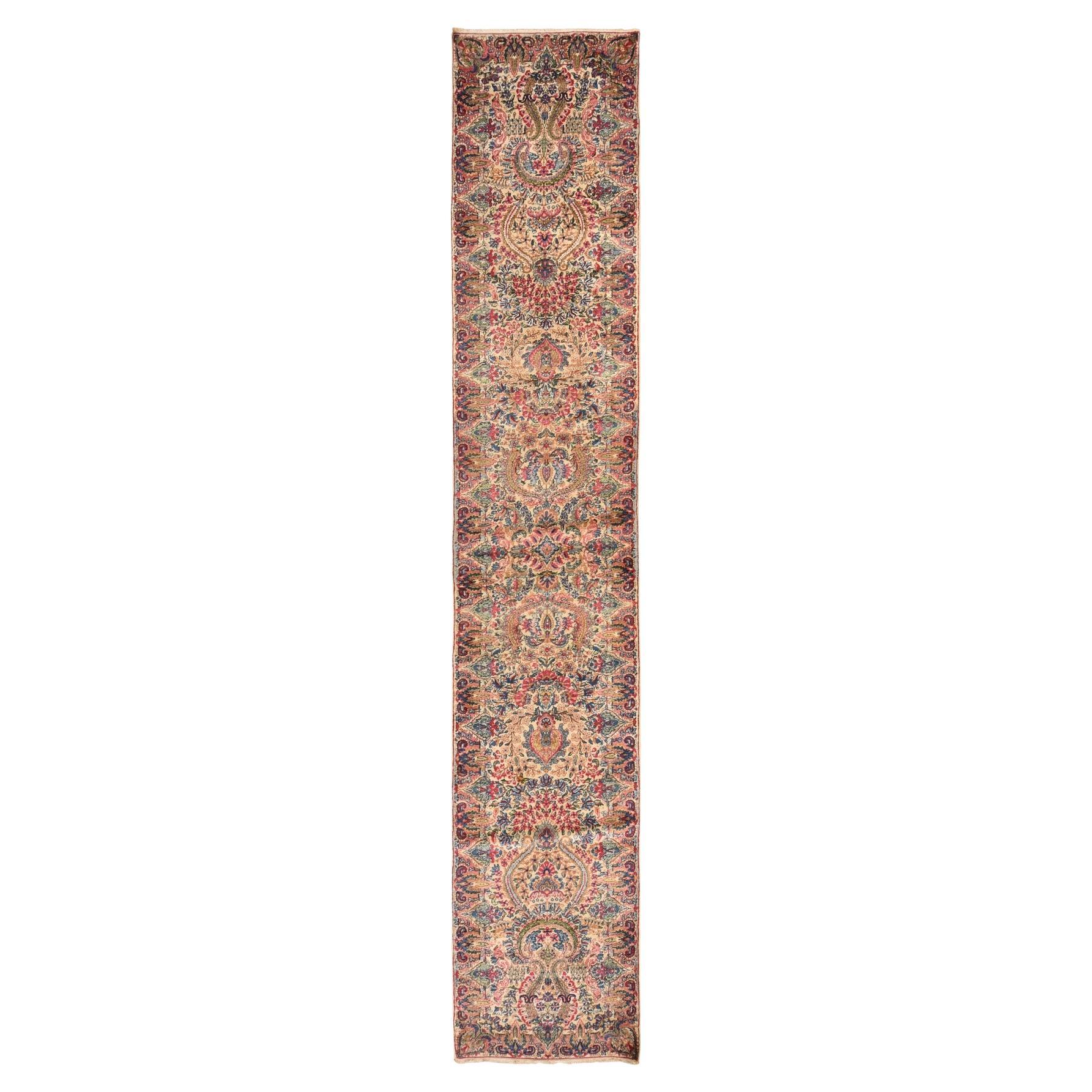2'8 "x15'10" Elfenbein Antik Persisch Lavar Kerman RugRunner Hand Knotted Wool Rug