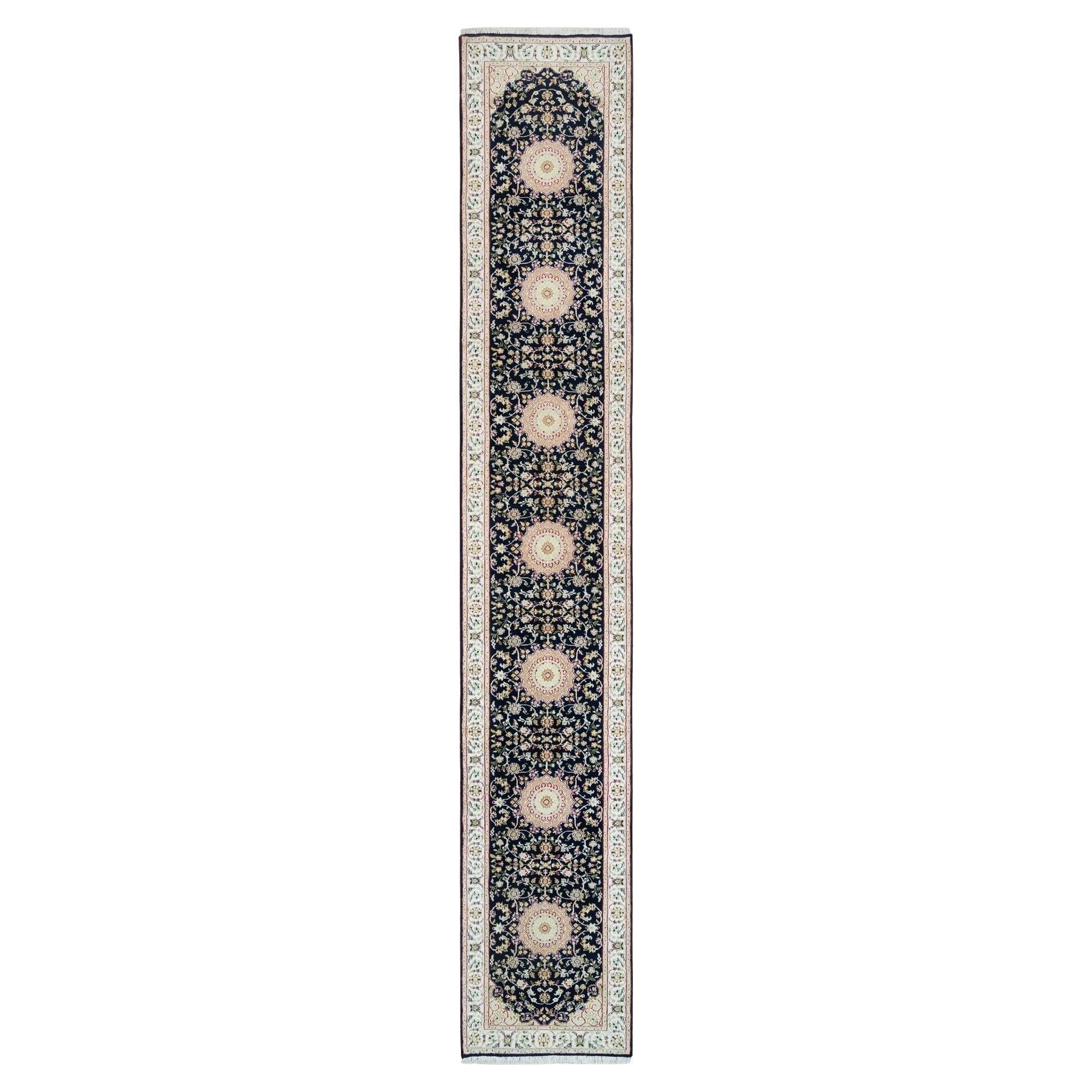 2'8"x15'10" Midnight Blue Nain Design 250 KPSI Wool Hand Knotted XL Runner Rug