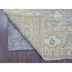 2'8 "x15'2" Alfombra de Lana Anudada a Mano con Diseño de Hojas de Angora Oushak Marrón Descolorido