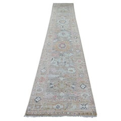 2'8 "x15'2" Alfombra de Lana Anudada a Mano con Diseño de Hojas de Angora Oushak Marrón Descolorido