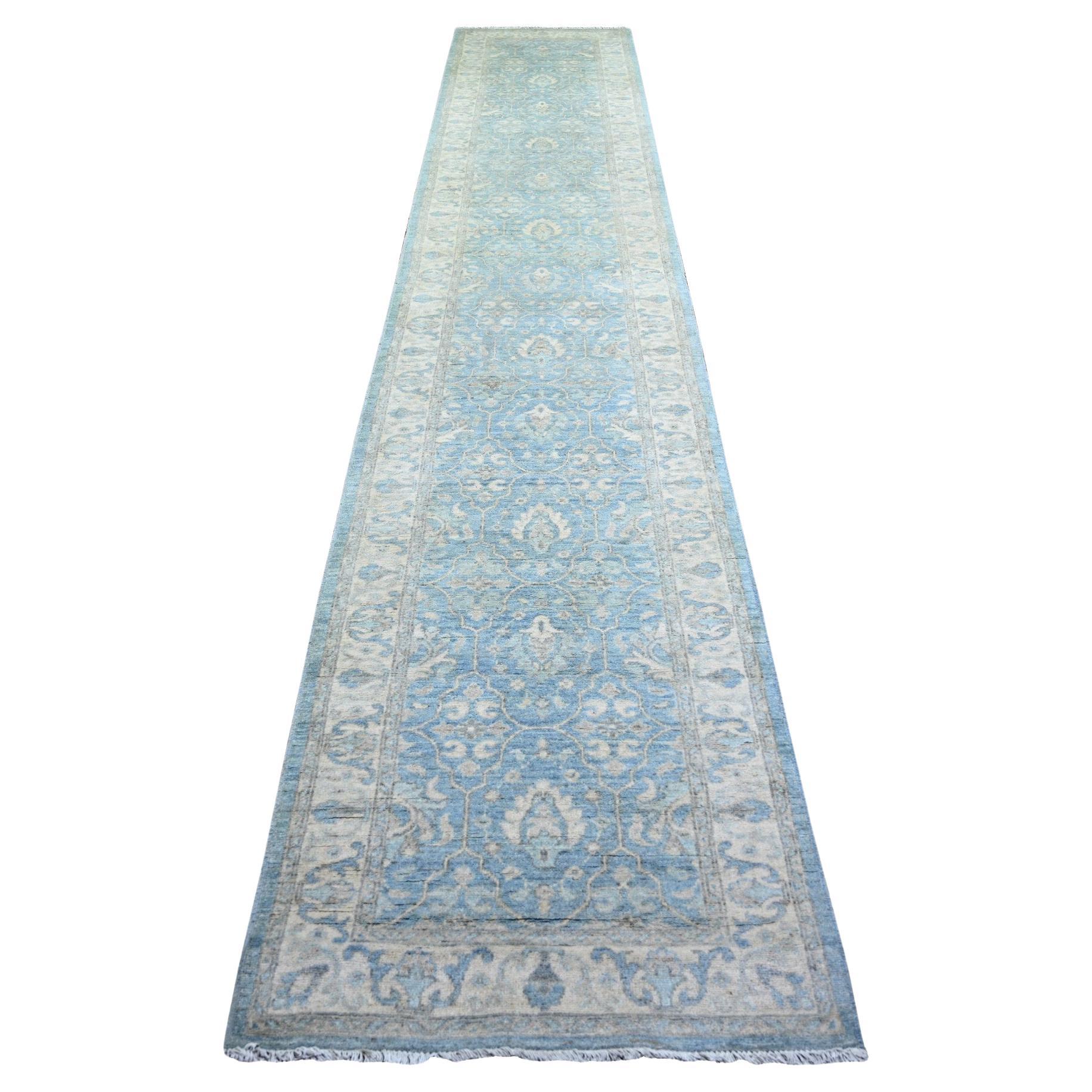 2'8"x15'2" Ruddy Blue Finer Peshawar Wolle Handgeknüpfter XL Läufer Orientalischer Teppich Orientalischer Teppich