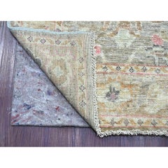 2'8"x15'3" Stone Gray Angora Oushak Leaf Design Hand Knotted Wool Runner Rug