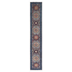 2'8"x15'4" Sapphire Blue Hand Knotted Mamluk Dynasty Wool XL Runner Oriental Rug