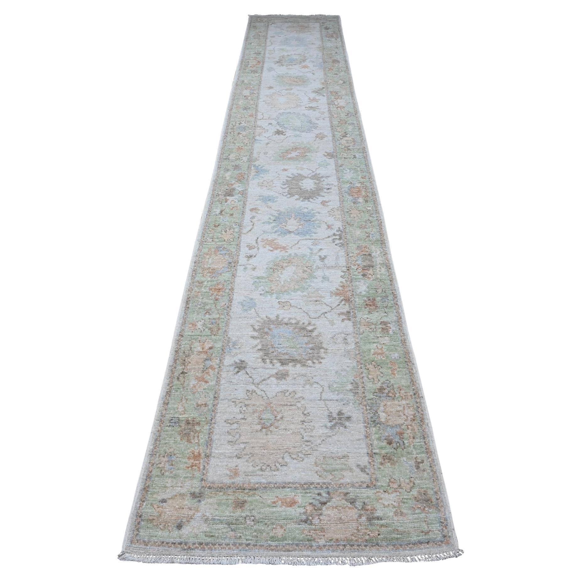 Tapis oriental Oushak gris argenté Angora afghan 2'8"x15'4"