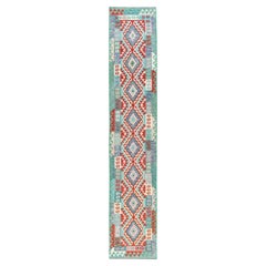 2
8"x15
5" Colorful Afghan Kilim Geometric Design Wool Hand Woven Runner Rug