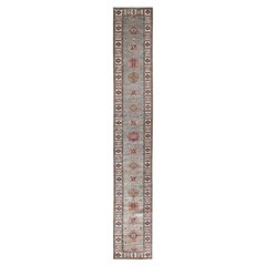 Alfombra Corredera Oriental de Lana Afgana con Medallones Super Kazak Gris Escarcha 2'8 "x15'5