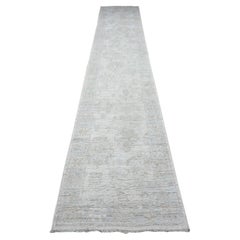 2'8"x15'5" Ice Cube Gray Faded Afghan Angora Oushak XL Runner Oriental Rug