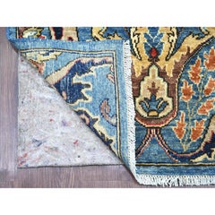 2'8"x15'6" Blue Peshawar with Bijar Garus Design Hand Knotted Wool Runner Rug