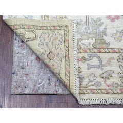 2'8"x15'7" Ivory Afghan Angora Oushak Leaf Design Hand Knotted Wool Runner Rug