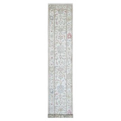 2'8"x15'7" Ivory Afghan Angora Oushak Leaf Design Hand Knotted Wool Runner Rug