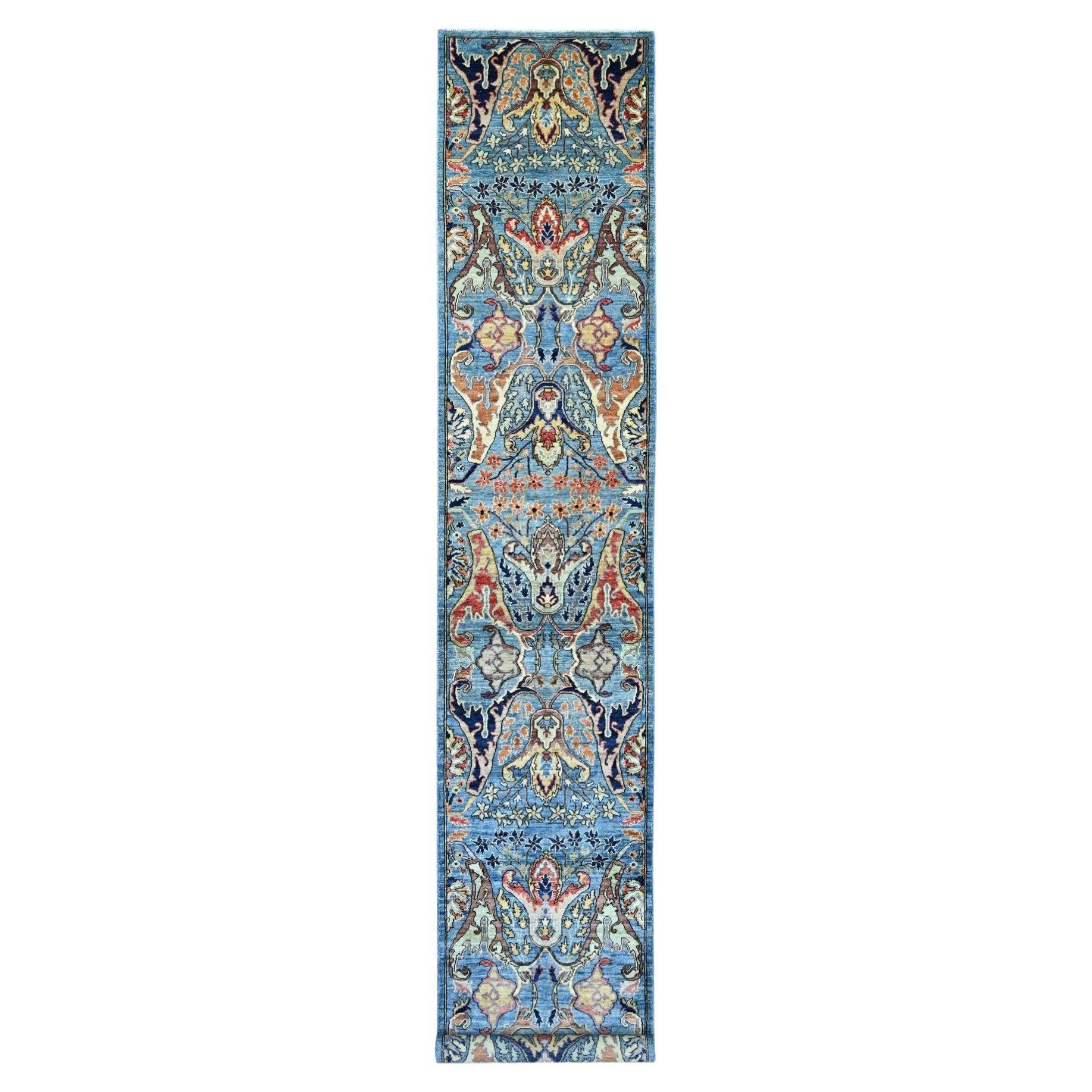 2'8"x16' Blue Bijar Garus Design High Mountain Wool Hand Knotted Runner Rug