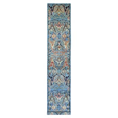 2'8"x16' Blue Bijar Garus Design High Mountain Wool Hand Knotted Runner Rug