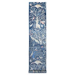 Tapis de course Peshawar Birds of Paradise bleu noué à la main 2'8"x16'