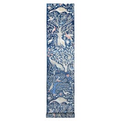 2'8 "x16' Blue Peshawar Birds of Paradise Design Tappeto Runner in Lana Annodato a Mano