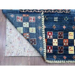 2'8"x16' Navy Blue Soft Wool Fine Kashkuli Gabbeh Hand Knotted XL Runner Rug