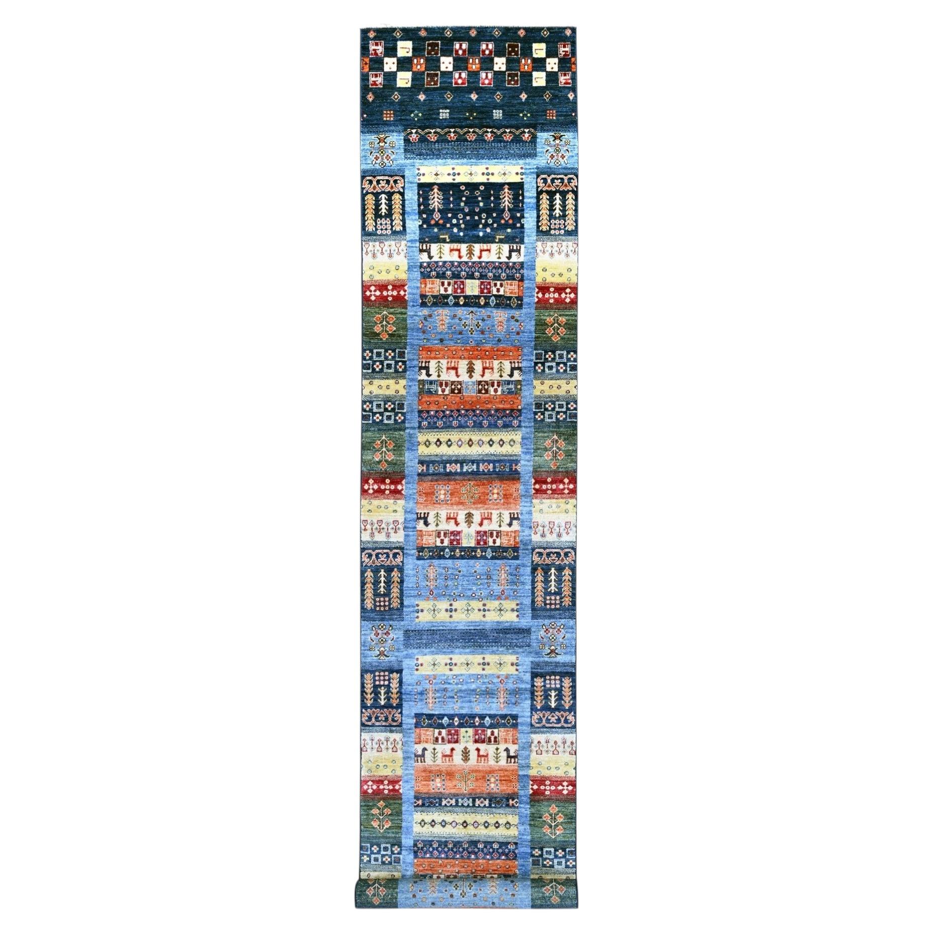 2'8"x16' Navy Blue Soft Wool Fine Kashkuli Gabbeh Hand Knotted XL Runner Rug For Sale