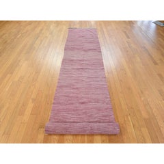 2'8"x16' Pink Flat Weave Plain Solid Design Kilim Hand Woven Wool Runner Rug