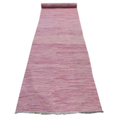 2'8"x16' Pink Flat Weave Plain Solid Design Kilim Hand Woven Wool Runner Rug