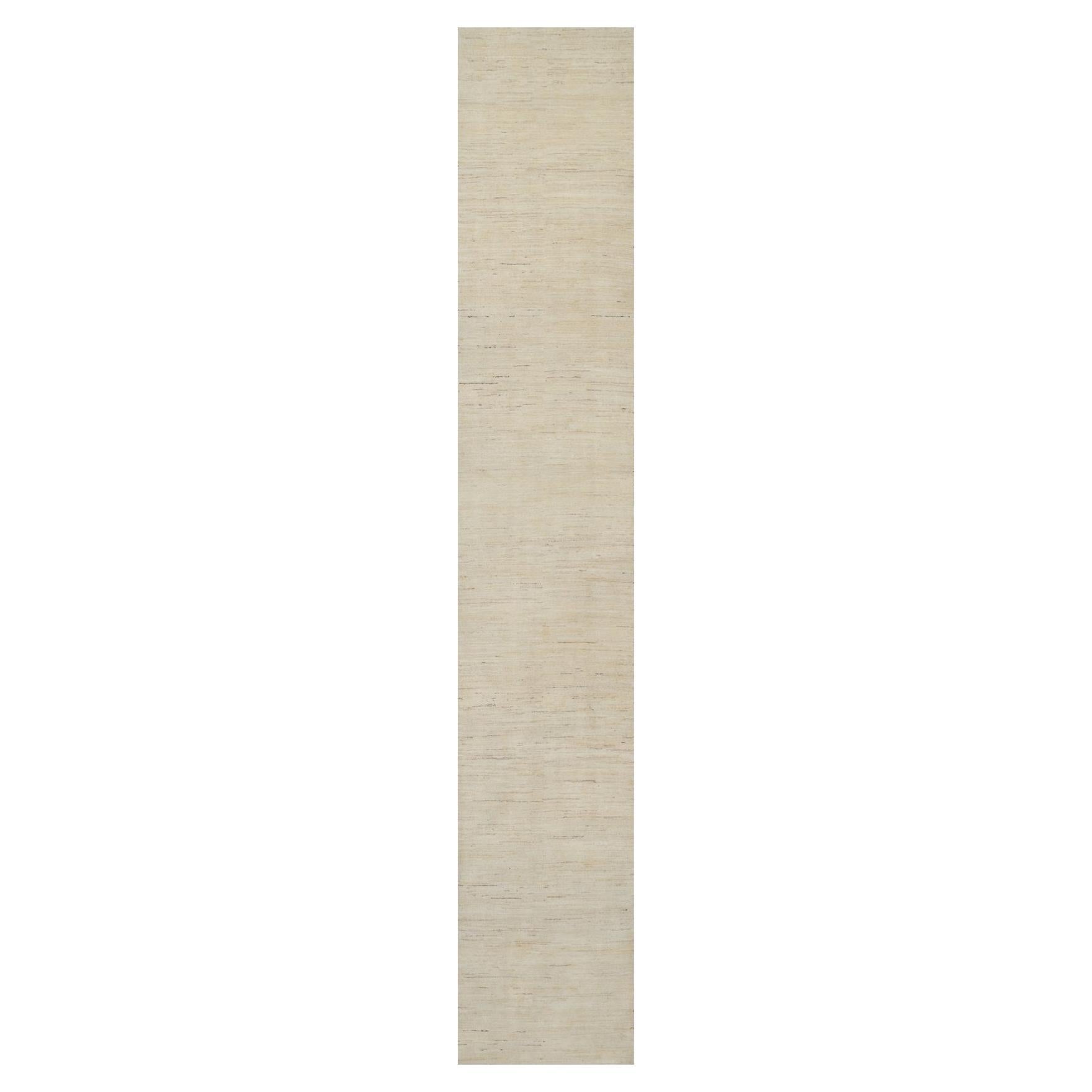 2'8"x16' White Lori Buft Modern Plain Design Hand Knotted Pure Wool Runner Rug