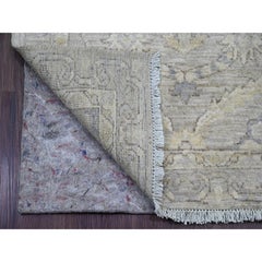 2'8"x16'1" Gray Stone Washed Peshawar Leaf Design Hand Knotted Wool Runner Rug